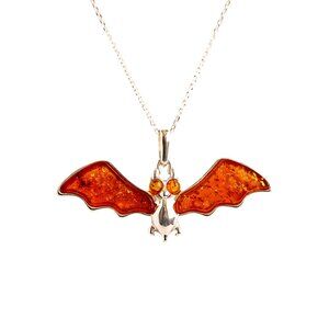 Baltic Amber Bat Pendant Necklace in 925 Sterling Silver